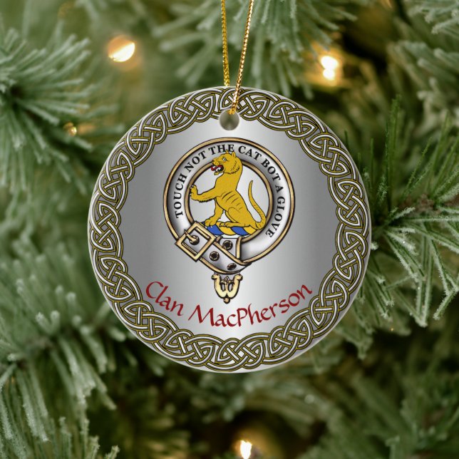 MacPherson Clan Badge/Tartan Thistle Personalized Ceramic Ornament (Tree)