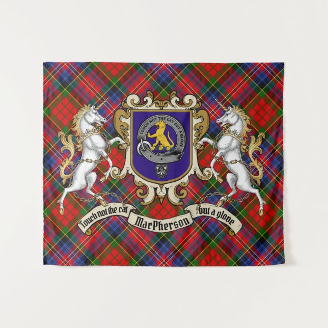 MacPherson Clan Badge & Unicorns w/Tartan  Tapestry (Front (Horizontal))