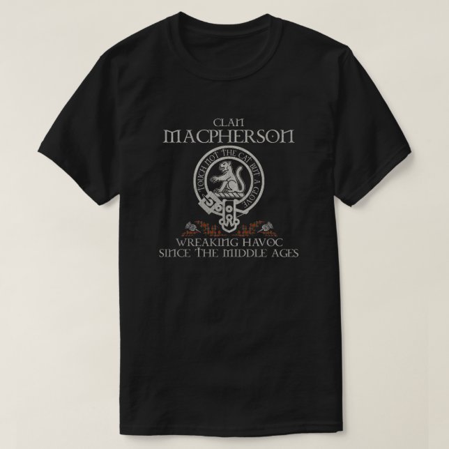 MacPherson Clan crest Scottish surname tartan This T-Shirt (Design Front)
