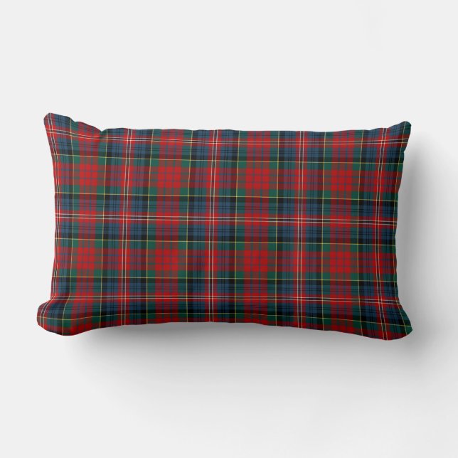 MacPherson Clan Tartan Red, Blue and Green Plaid Lumbar Pillow (Front)
