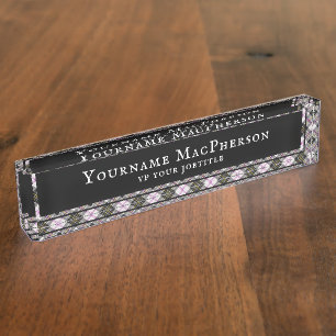 Macpherson Clan White and Red Highland Plaid Nameplate
