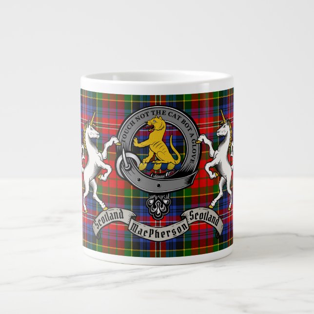 MacPherson/McPherson Badge w/Tartan Personalized Large Coffee Mug (Front)