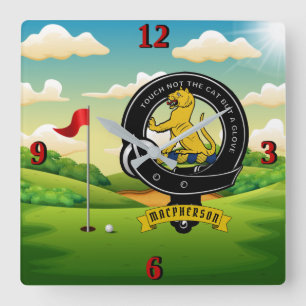MacPherson/McPherson Clan Badge Personalized Golf Square Wall Clock