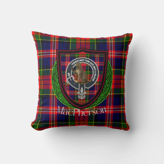 MacPherson Scottish Clan Tartan & Crest Throw Pillow