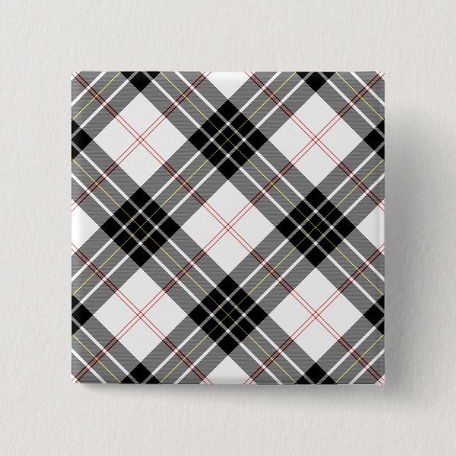 MacPherson tartan black white plaid 2 Inch Square Button (Front)