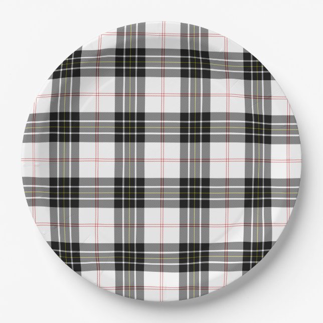 MacPherson tartan black white plaid Paper Plate (Front)