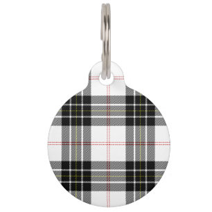 MacPherson tartan black white plaid Pet Tag