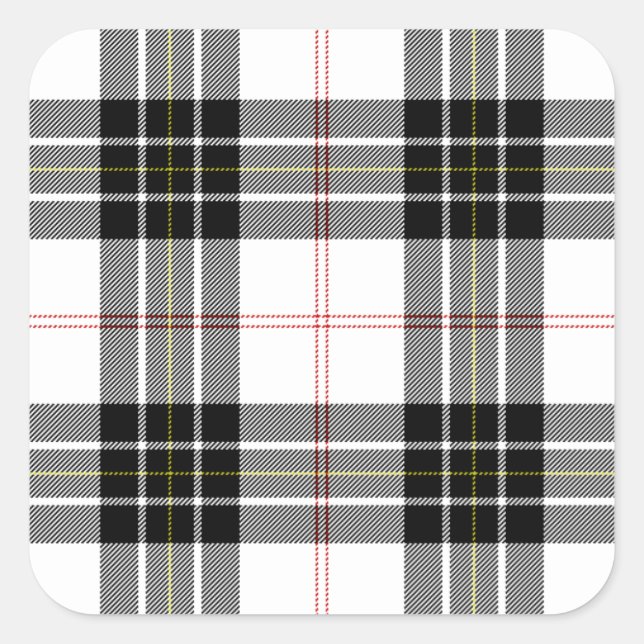 MacPherson tartan black white plaid Square Sticker (Front)