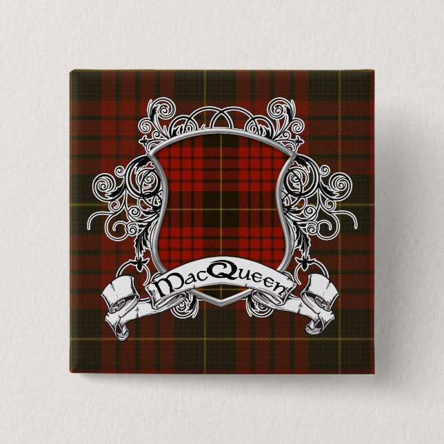 MacQueen Tartan Shield 2 Inch Square Button (Front)
