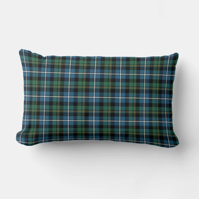 MacRae Clan Green and Blue Hunting Tartan Lumbar Pillow (Front)