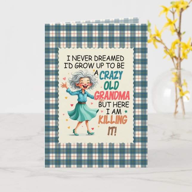 MacRae Conchra Tartan Grandma Humorous  Birthday Card (Yellow Flower)