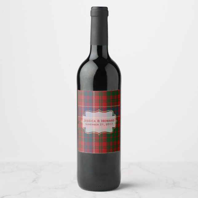 MacRae Tartan Plaid Wedding Wine Label (Front)
