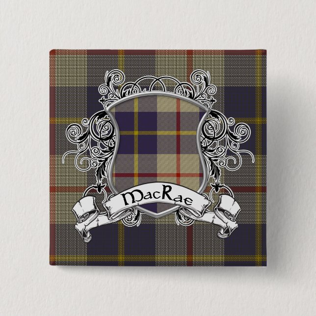 MacRae Tartan Shield 2 Inch Square Button (Front)