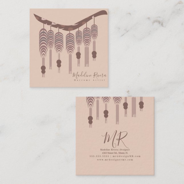 Macrame Artist Handmade Designer Artist Natural Square Business Card (Front/Back)