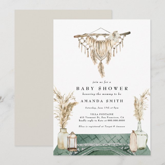 Macrame Boho Chic Rustic Neutral Baby Shower  Invitation (Front/Back)