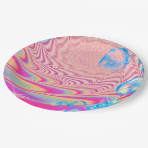 MACRAME'- Colourful Abstract Image of Fractal Art Paper Plate