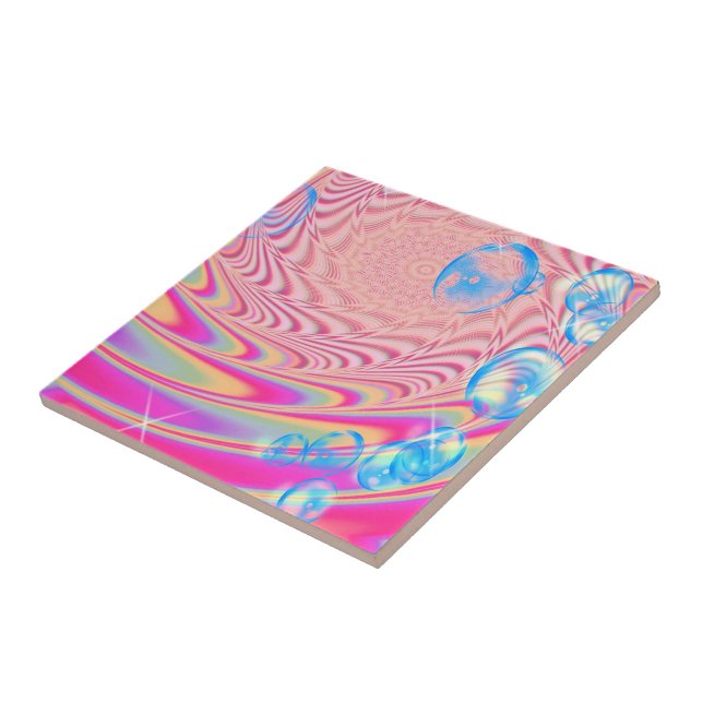 MACRAME'- Colourful Abstract Image of Fractal Art  Tile (Side)