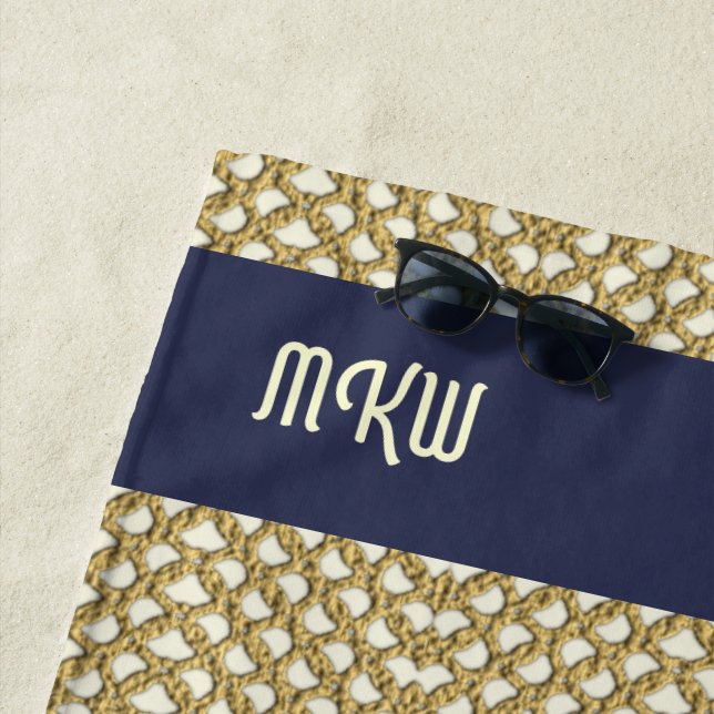 Macrame Fishing Net Look with your Initials / Name Beach Towel (In Situ)