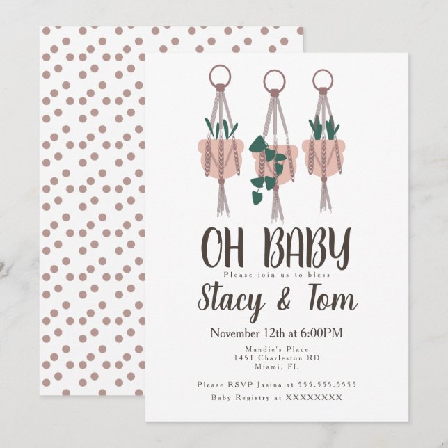 Macrame Plant Hanger Planter Boho Baby Shower Invitation (Front/Back)