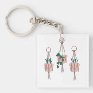 Macrame Plant Hanger Planter Pots Illustration Keychain