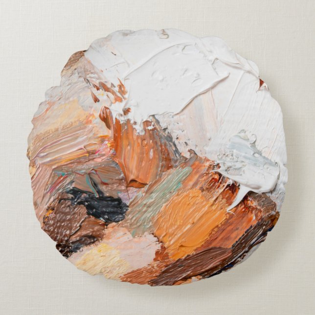 Macro. Abstract art. Expressive embossed pasty oil Round Pillow (Front)