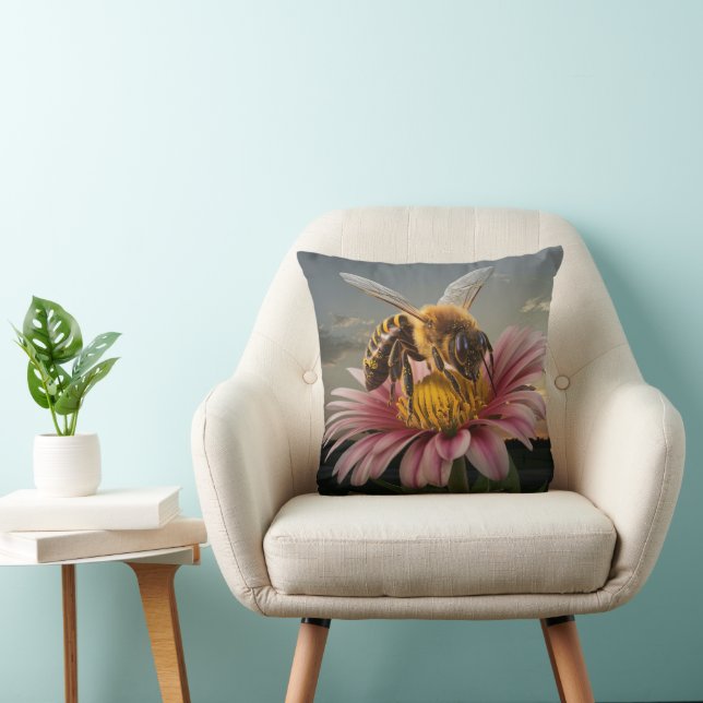 Macro Bee Throw Pillow (Chair)
