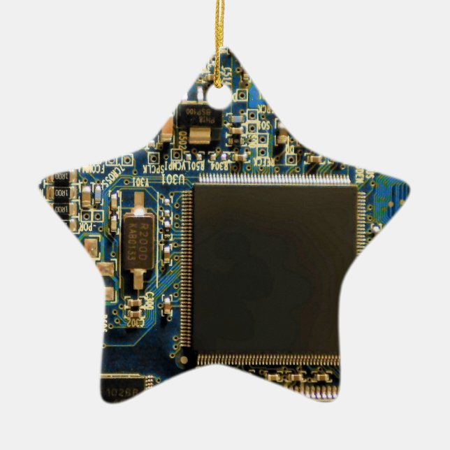 Macro Blue Circuit Board | PCB Photo Ceramic Ornament (Front)