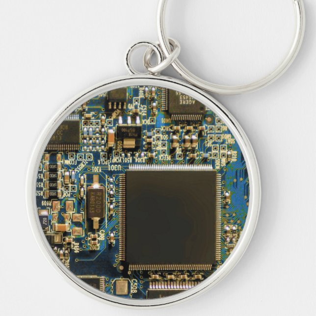 Macro Blue Circuit Board | PCB Photo Keychain (Front)