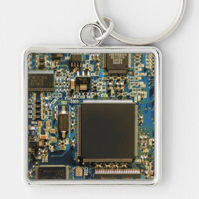 Macro Blue Circuit Board | PCB Photo Keychain (Front)