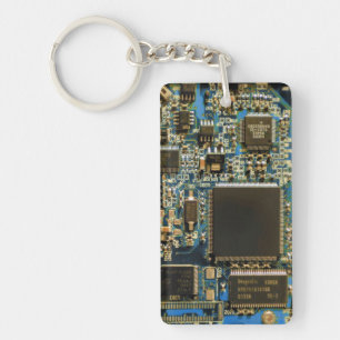 Macro Blue Circuit Board   PCB Photo Keychain