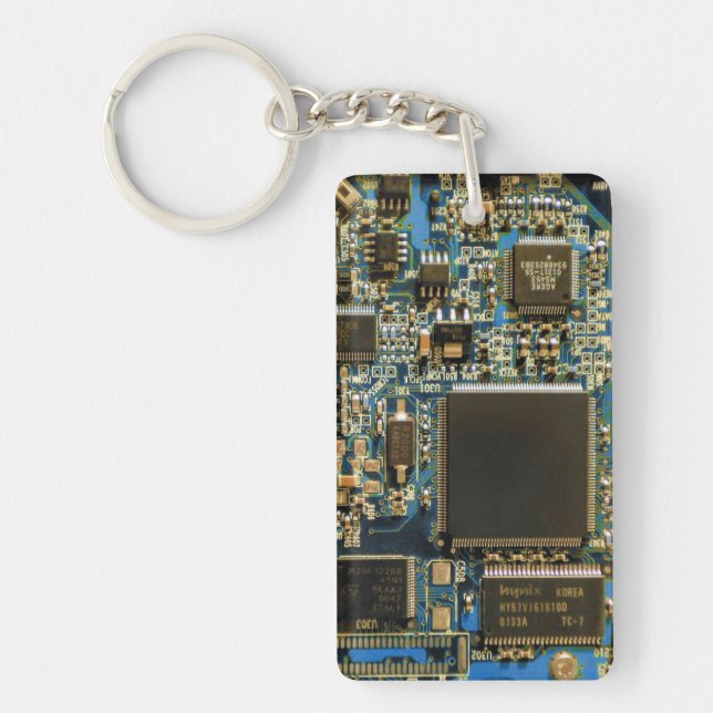 Macro Blue Circuit Board | PCB Photo Keychain (Front)