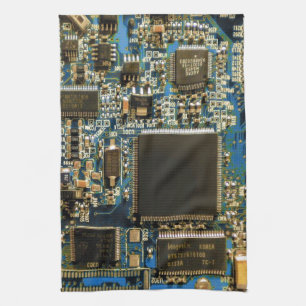Macro Blue Circuit Board PCB Photo Kitchen Towel