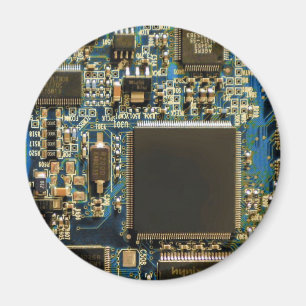 Macro Blue Circuit Board   PCB Photo Magnet