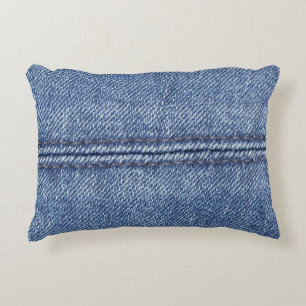 Macro Blue Denim, Close-Up Texture. Accent Pillow