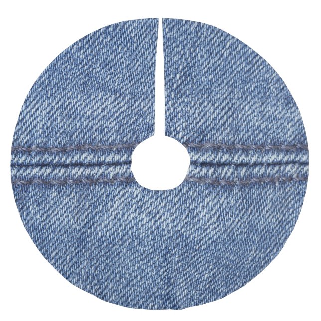 Macro Blue Denim, Close-Up Texture. Brushed Polyester Tree Skirt (Front)