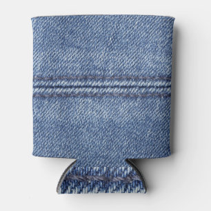 Macro Blue Denim, Close-Up Texture. Can Cooler