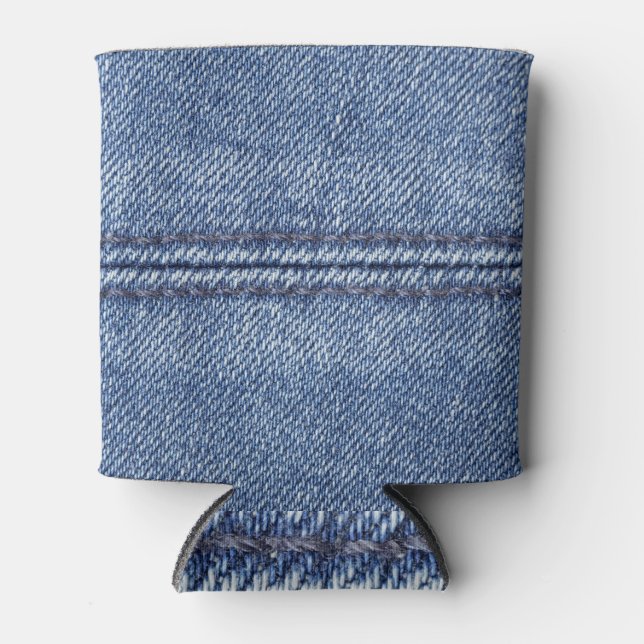 Macro Blue Denim, Close-Up Texture. Can Cooler (Front)
