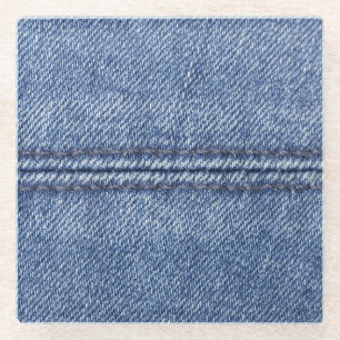 Macro Blue Denim, Close-Up Texture. Glass Coaster