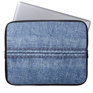 Macro Blue Denim, Close-Up Texture. Laptop Sleeve