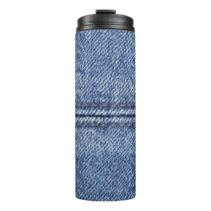 Macro Blue Denim, Close-Up Texture. Thermal Tumbler