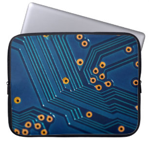 Macro close up view of computer electronic board, laptop sleeve