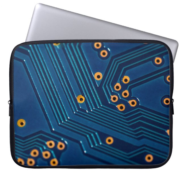 Macro close up view of computer electronic board,  laptop sleeve (Front)