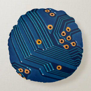Macro close up view of computer electronic board, round pillow