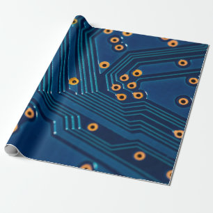 Macro close up view of computer electronic board, wrapping paper