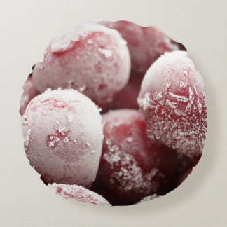 Macro frozen berries, closeup texture. round pillow