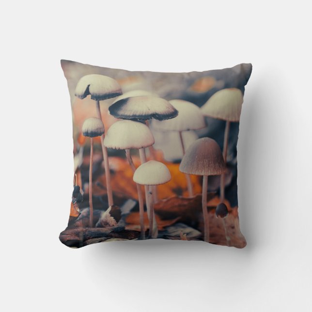 Macro Mushrooms Acrylic Print Throw Pillow (Front)