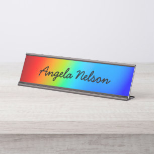 Macro Photo Holographic Rainbow Ombre Name Desk Name Plate