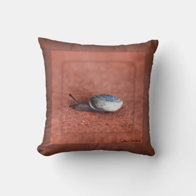 Macro Photograph of Snail on Terracotta Throw Pillow (Front)