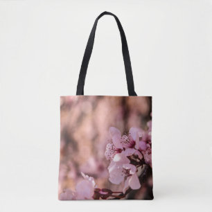 MACRO PHOTOGRAPHY OF BLOOMING PINK CHERRY BLOSSOMS TOTE BAG
