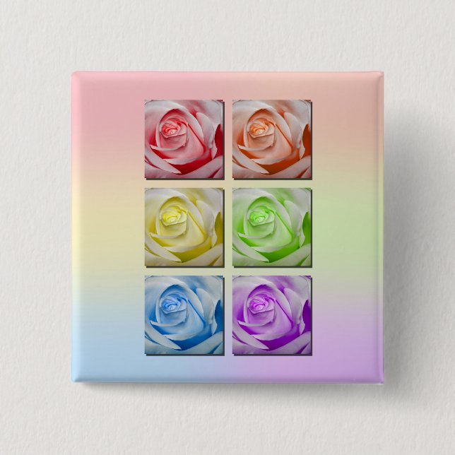 Macro Rainbow Roses 2 Inch Square Button (Front)